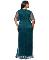 Betsy & Adam Plus Size V-Neck Metallic Crinkle Gown