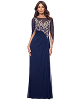 Betsy & Adam Petite Scoop-Neck Cape-Sleeve Embellished Gown