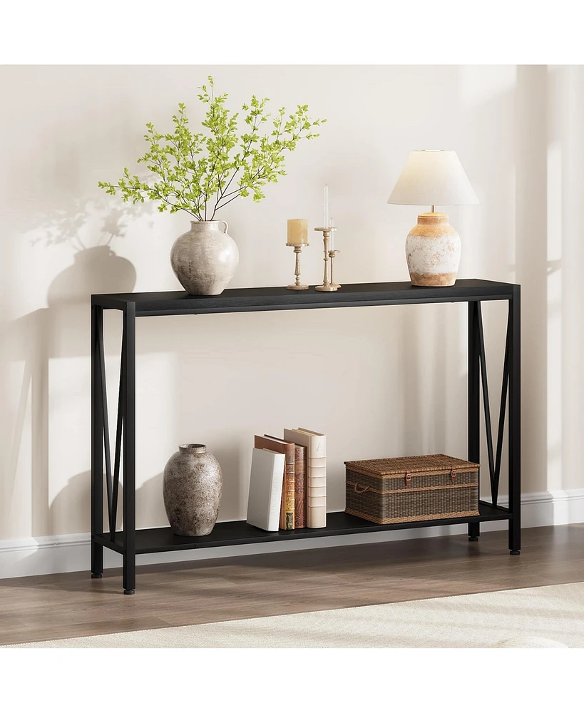 gaomon Console Table, 2-Tier Entryway Table with Storage, Narrow Sofa Table with V Design, 43" Industrial Console Table