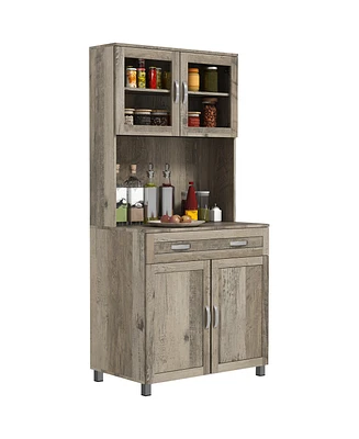 Homcom Modern Kitchen Pantry with Buffet Cabinet, Framed Glass Doors,