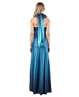 Betsy & Adam Women's Ombre Sleeveless Draped Halter Gown