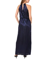 Msk Petite Pleated Metallic Halter Sleeveless Gown