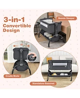 Costway 3-in-1 Portable Baby Bassinet Bedside Sleeper Cradle with Mattress& Storage Basket