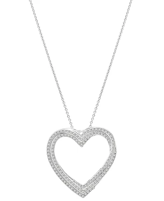 Diamond Open Heart Pendant Necklace (1/2 ct. t.w.) in Sterling Silver, 18" + 2" extender, Created for Macy's