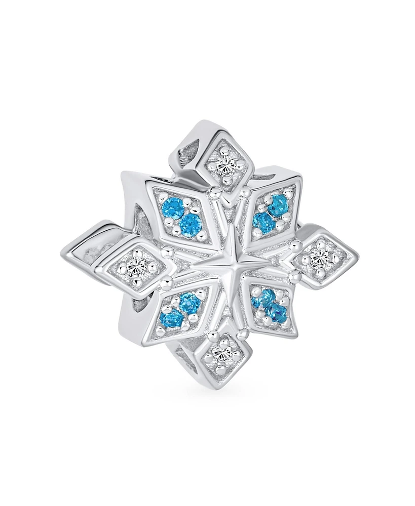 Bling Jewelry Aqua Ice Blue Snowflake Christmas Charm Bead with Crystals for Bracelet