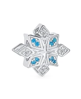 Bling Jewelry Aqua Ice Blue Snowflake Christmas Charm Bead with Crystals for Bracelet