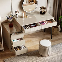 Tribesigns Gloss Desk with 5 Drawers, Modern Home Office Desk with Storage Drawers and Printer Stand, Reversible Computer Desk Vanity Desk for Bedroom