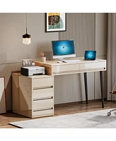 Tribesigns Gloss Desk with 5 Drawers, Modern Home Office Desk with Storage Drawers and Printer Stand, Reversible Computer Desk Vanity Desk for Bedroom