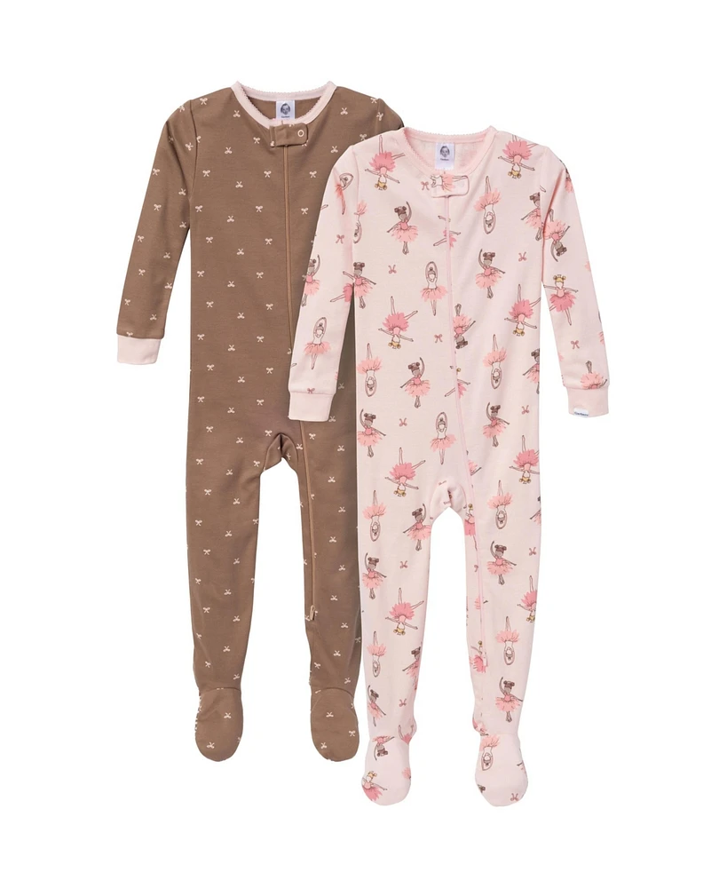 Gerber Baby Girls' Snug Fit Footed Pajamas, 2-Pack, Ballerinas