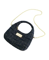 True Religion Women's Quilted Denim Hobo Bag with Gold Detailing