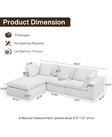 Tribesigns Modern Modular Sectional Sofa, 118" L-Shaped Sofa Couch with 3 Pillows and Ottoman, Modern Extra Deep Seat Couches for Living Room (White,