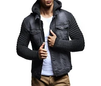 Leif Nelson Men's Denim Jacket with Knit Sleeves and Hood