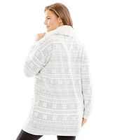 Dreams & Co. Women's Plus Sherpa Lined Collar Microfleece Bed Jacket