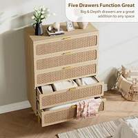 gaomon 5 Drawer Dresser for Bedroom, Rattan Chest of Drawers with Deep Drawers