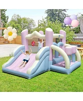 Costway Macron Pastel Bounce House with Slide Basketball Hoop Boxing 480W Blower Included