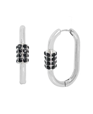 Steve Madden Faux Stone Pave Carabiner Hoop Earrings