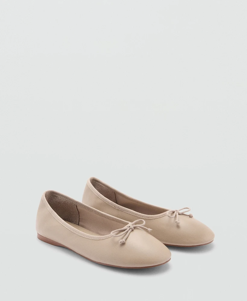 Mango Women's Bow Detail Leather Ballet Flats