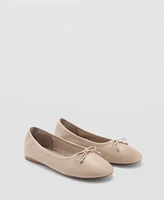 Mango Women's Bow Detail Leather Ballet Flats