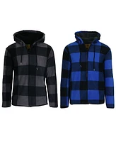 Galaxy By Harvic Men's Modern Fit Heavyweight Polar Fleece Plaid Hoodie with Sherpa Lining-2 Pack