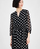 Anne Klein Women's Polka-Dot Smocked Midi Dress