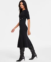 I.n.c. International Concepts Women's Asymmetrical Snap-Detail Ribbed Sweater Dress, Exclusively at Macy's