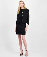 Anne Klein Womens Textured Five Button Jacket Sleeveless Sheath Dress