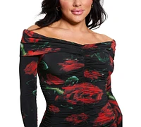 Guess Women's Miriana Rose-Print Off-The-Shoulder Dress