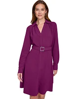 Calvin Klein Women's Belted A-Line Long-Sleeve Dress