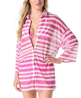 Coco Reef Women's Divinity Striped Button-Front Cover-Up Shirt