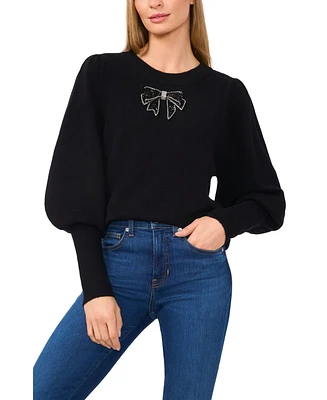 CeCe Women's Ribbon Bow Crew Neck Sweater