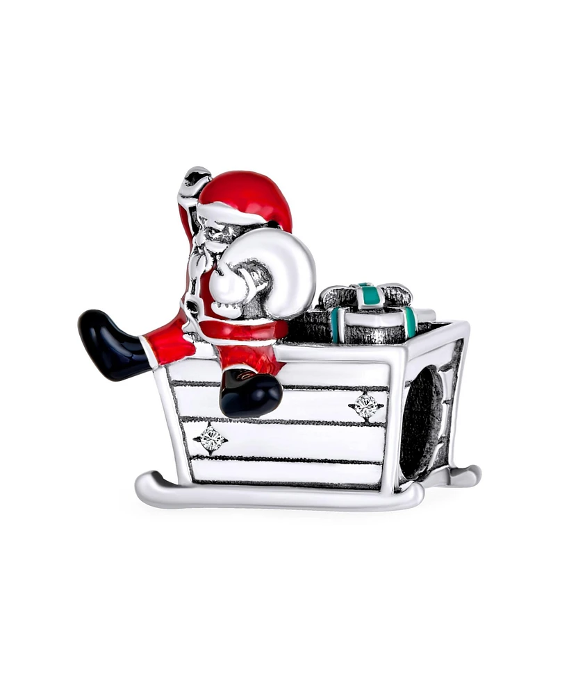 Bling Jewelry Christmas Charm Bead Santa Hat & Sled Sterling Silver for Bracelet