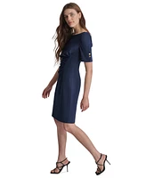 Dkny Women's Ruched Puff-Sleeve Jewel-Neck Dress