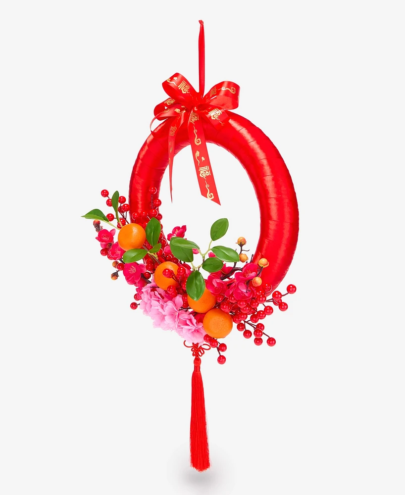 Holiday Lane Lunar New Year Floral and Berry Wreath, Exclusively at Macy's