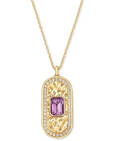 Amethyst (1-1/2 ct. t.w.) & White Topaz (5/8 Oval Glitter Texture 18" Pendant Necklace 14k Gold-Plated Sterling Silver (Also Sky Blue