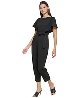 Dkny Women's Cropped Flutter-Sleeve Belted Jumpsuit