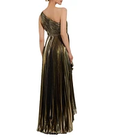 Mac Duggal Women's Pleated Metallic One Shoulder High Low Gown