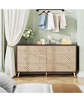 Tribesigns 47-Inch Dresser for Bedroom with 6 Drawers, Double Wide Chest of Drawers with Gold Legs, Wood and Metal Storage Dresser for Closet, 6-Drawe