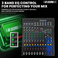 5 Core Audio Dj Mixer 12 Channel Sound Board Console w 99 Dsp Effect 48V Phantom Power