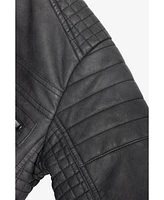 Boy's Lined Moto Pu Leather Jacket With Removable Hood
