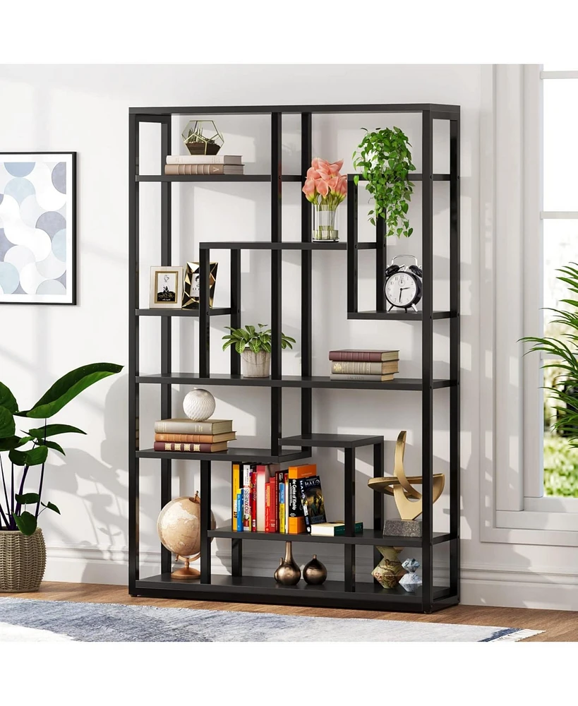 Tribesigns Black Bookshelf Bookcase 9-Tier Bookcase 5.9FT Tall Display Bookshelf Organizer with Open Storage Shelves Metal Frame Vintage Book Shelves