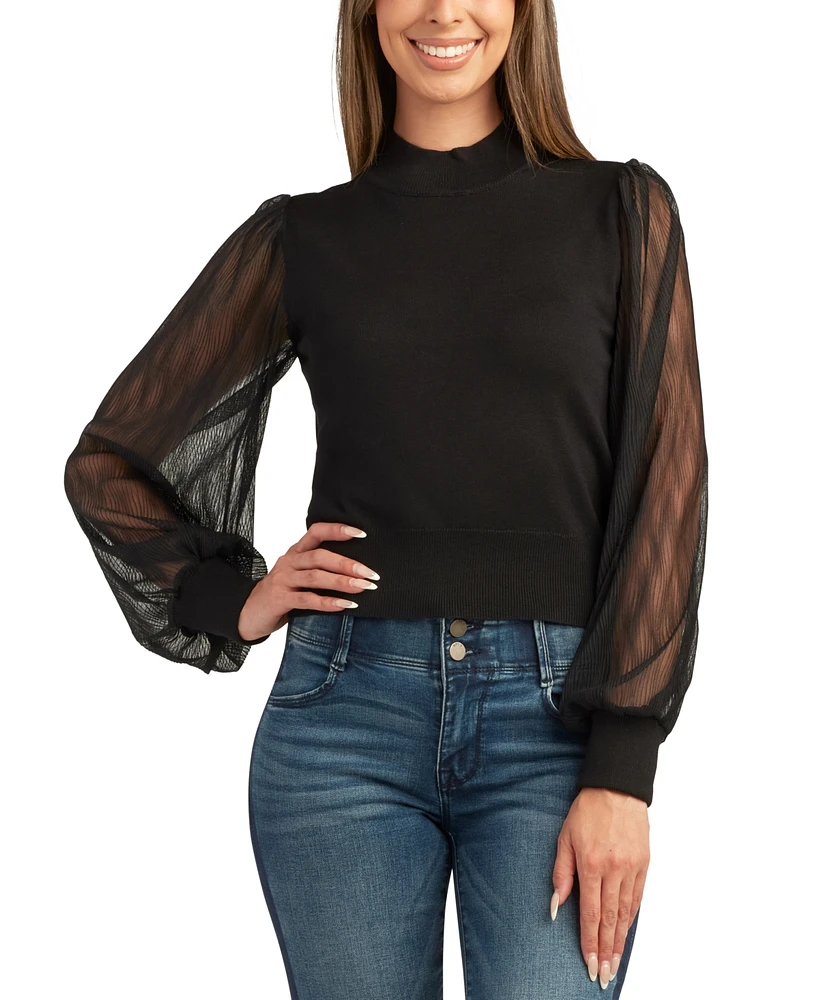 Bcx Women's Pleated-Sleeve Mock-Neck Sweater