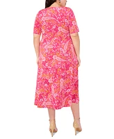 Msk Plus Paisley-Print Short-Sleeve Shirtdress