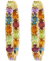 Effy Multi-Gemstone In & Out Small Hoop Earrings (4 ct. t.w.) in Gold-Plated Sterling Silver, 1"