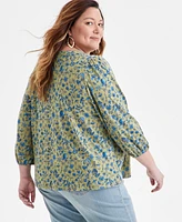 Style & Co Plus Printed V-Neck Blouse