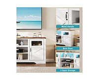 gaomon Farmhouse Tv Stand with Led Lights, Entertainment Center for 65/60/55 Inches Televisions, Tv Console with Storage Cabinets and Open Shelves, Tv