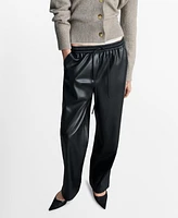 Mango Women's Leather-Effect Elastic Waist Trousers