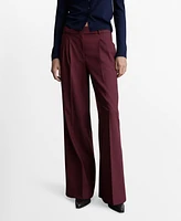 Mango Women's Wide Leg Pleated Wool Trousers