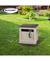 Suncast Swivel Smart Trak Hose Hideaway 225 Foot Hose Reel Storage Bin, Taupe