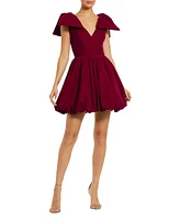 Mac Duggal Women's Shoulder Bow Velvet Bubble Mini Dress