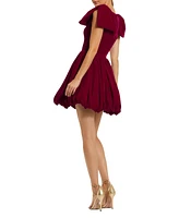 Mac Duggal Women's Shoulder Bow Velvet Bubble Mini Dress